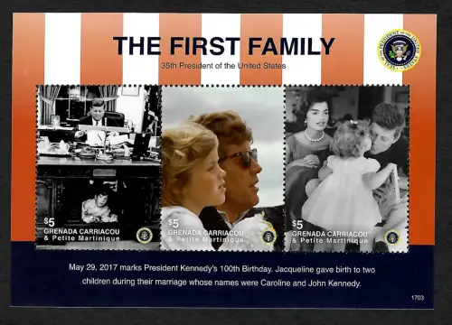 Grenada 2017: The first family, John F- Kennedy, Jacqueline, Caroline, mnh