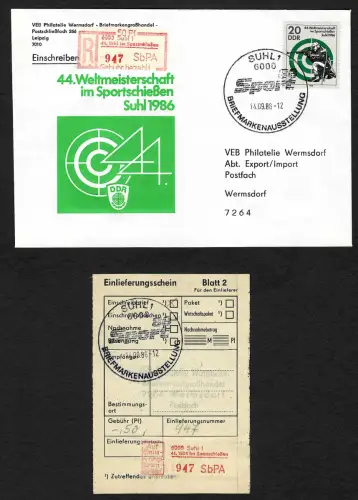 DDR 1986: Einschreiben Suhl, Weltmeisterschaft Sportschießen