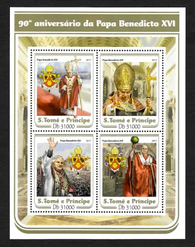 S. Tomé e Principe 2017: 90. Geburtstag Papst Benedikt XVI, postfrisch