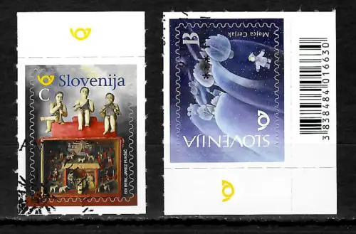 Slowenien 2019: Weihnachten, 2x Briefmarken getempelt