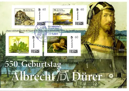 Bund 2021: 550. Geburtstag von Albrecht Dürer, 4er Markenbogen Individuell