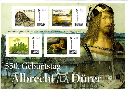 Bund 2021: 550. Geburtstag von Albrecht Dürer, 4er Markenbogen Individuell **