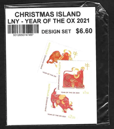 Weihnachtsinseln 2021: Year of the Ox, Jahr des Ochsens, postfrische 3x Marken