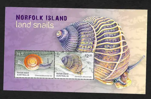 Norfolk Inseln 2021: Norfolk Island, land snails, Land-Schnecken, postfrisch