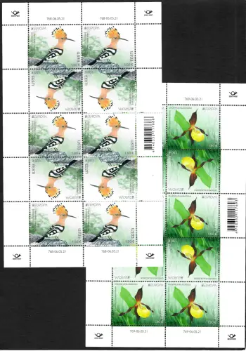Estland 2021-10: EUROPA: Heimische Vögel, 2x Kleinbogen postfrisch