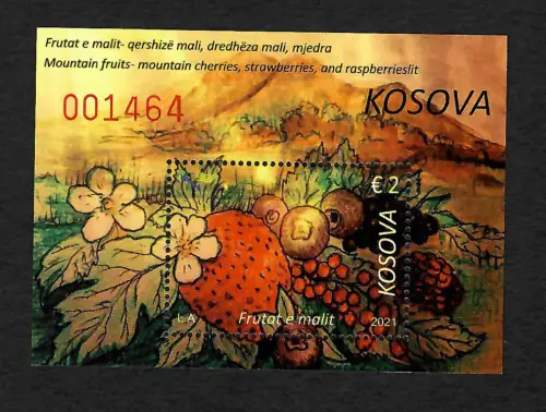 Kosovo 2021: Mountain fruits, mountain cherries, strawberries, Block postfrisch