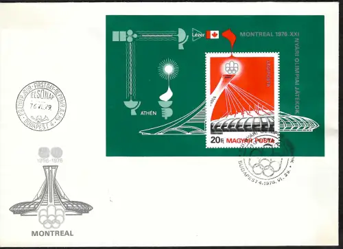 Ungarn 1976: Montreal, XXI. Olympische Spiele, Block #199 A, FDC