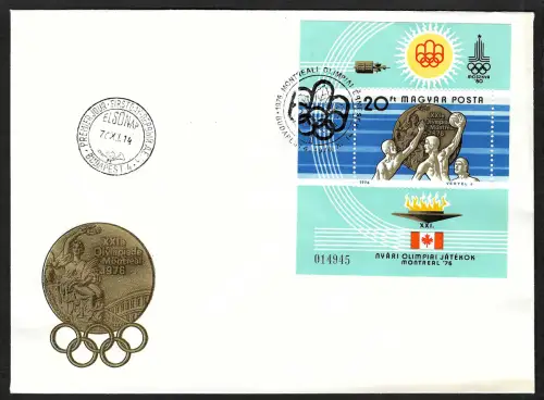 Ungarn 1976: Montreal, XXI. Olympische Spiele, Block #122A, FDC