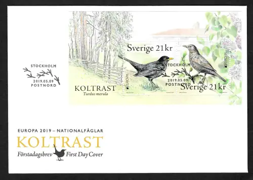 Schweden 2019: EUROPA: Heimische Vögel, FDC