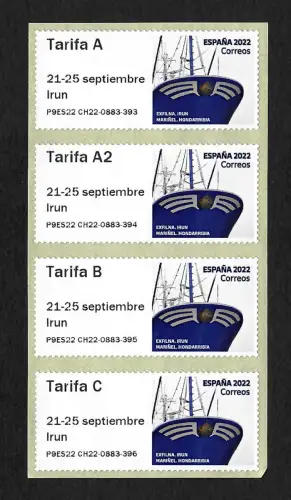 Spanien 2022: Schiffe Hondarribia, 4x Automatenmarken, postfrisch