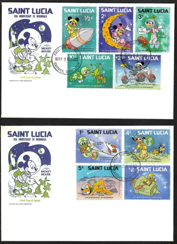 Saint Lucia 1980: 10th Anniversary of Moonwalk, Mickey Mouse, Disney, FDC