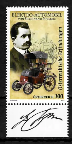 Österreich 2023: Elektro Automobil von Ferdinand Porsche, postfrisch