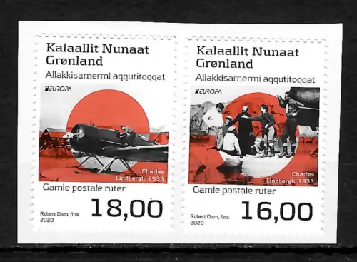 Grönland 2020: Charles Lindbergh, EUROPA, Historische Postfahrzeuge, postfrisch