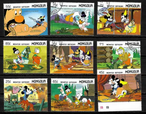 Mongolei 2015: Walt Disney - 9 Briefmarken gestempelt