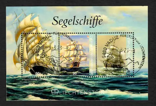 Liechtenstein 2023: Segelschiffe, gestempelter Block