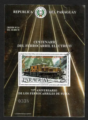 Paraguay 2015: Eisenbahnen, Lokomotiven, Block MUESTRA, postfrisch
