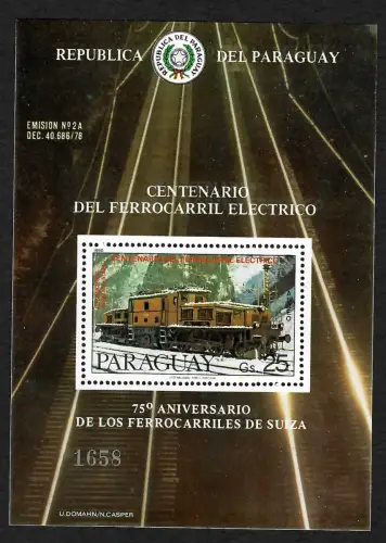 Paraguay 2015: Eisenbahnen, Lokomotiven, Block, postfrisch