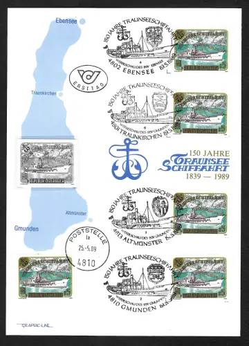 Österreich 1989: 150 Jahre Traunsee Schiffahrt, gestempelt