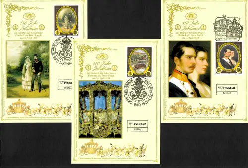 Österreich 2004: 150 Jahre Hochzeit Elisabeth und Franz Joseph, 3x Maximumkarten