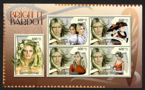 Guinea-Bissau 2012: Brigitte Bardot, #5800-5804 postfrisch