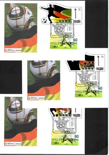Bund 2014: Fußball WM 2014, 3x Ganzsachen, gestempelt