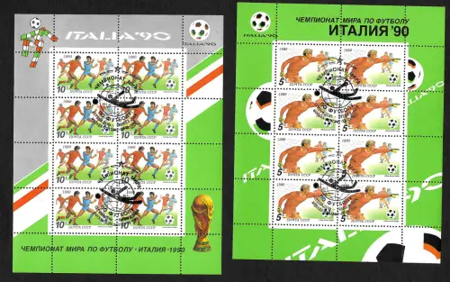 Russland 1990: 2x Kleinbogen: Fußball WM Italien 1990, gestempelt
