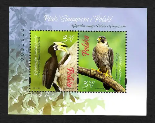 Polen 2019: Gemeinschaftsausgabe mit dem Singapur, Vögel, postfrisch