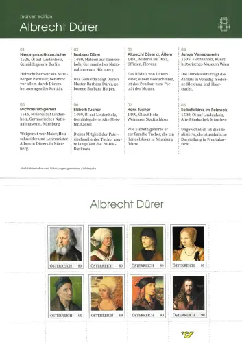Österreich: Albrecht Dürer, Folder mit Block, postfrisch