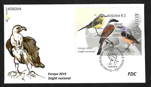 Kosovo 2019: EUROPA: Nationalvögel, Block FDC
