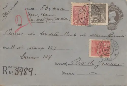 Brazil: 1921: Value letter to Rio de Janeiro