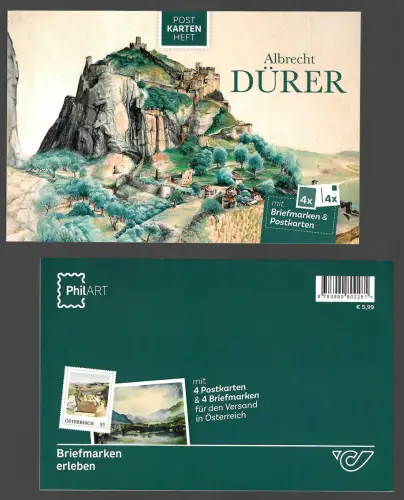 Österreich: Postkarten Heft Albrecht Dürer, 4x Postkarten, 4x Briefmarken **