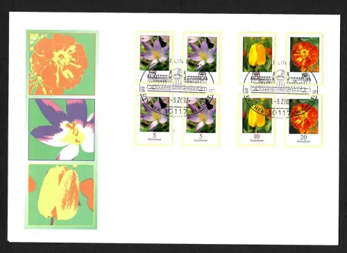 Bund 2007: 8x Briefmarken aus Zusammendruck, FDC