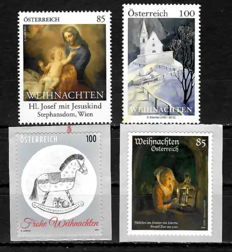 Österreich 2021: Weihnachtenn, 4x Briefmarken ** postfrisch