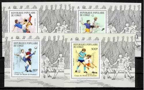 Kongo: Fußball WM: Italia 90, 2x Blocks, postfrisch
