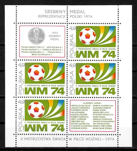 Polen: Fußball WM 1974 München, postfrisch