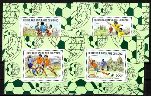 Kongo: Fußball WM: Italia 90, 4x Blocks, postfrisch