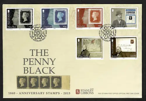 Isle of Man 2015: 175 Jahre Penny Black, FDC