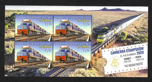 Australien 2020: Transcontinental Railway, Canberra Stampshow Sydney-Perth, **