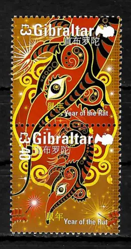 Gibraltar 2020: Year of the rat, Jahr der Ratte, postfrisch