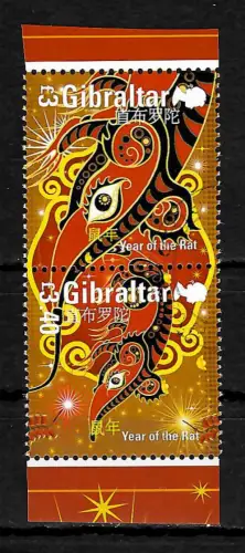 Gibraltar 2020: Year of the rat, Jahr der Ratte, gestempelt