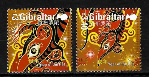 Gibraltar 2020: Year of the rat, Jahr der Ratte, 2x Briefmarkne, postfrisch