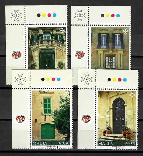 Malta 2020: Alte Wohnhäuser II, 4x Briefmarken gestempelt