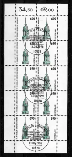 Bund 1996: Bauten St. Michaelis Kirche, Kleinbogen Erstausgabe gestempelt