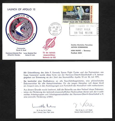 USA 1971: Launch of Apollo 15, Hermann-Oberth-Gesellschaft - First walk on Moon