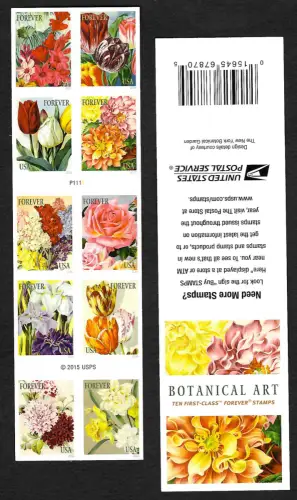 USA forever 2015: Botanical Art, Ten First-class Forever stamps, mnh P111