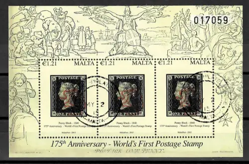 Malta 2015: 175th Anniversary - World's First Postage Stamp, gestempelt