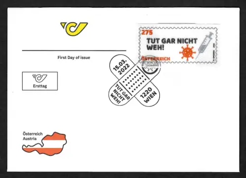 Österreich 2022: Tut gar nicht weh, Pflaster Briefmarke, FDC