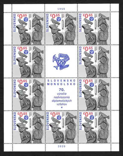 Slowakei 2020: 70 Jahre Slowakei-Mongolei, Kleinbogen, postfrisch