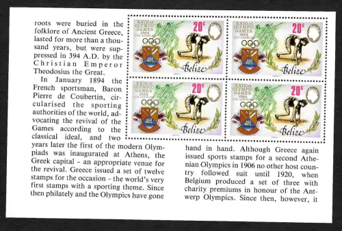 Belize 1984: Olympische Spiele Los Angeles,  Kurzstreckenlauf, postfrisch