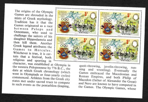 Belize 1984: Olympische Spiele Los Angeles,  Marathonlauf, postfrisch